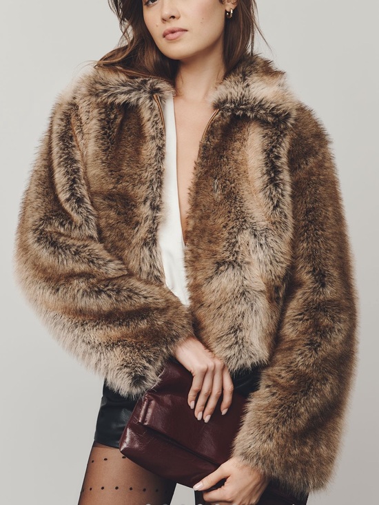 Anthropologie Jackets & Blazers - Anthropologie Faux-Fur Cropped Jacket Maeve Rae Collared New Large Brown Mink